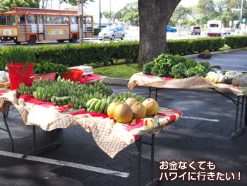 アラモアナセンターファーマーズマーケットのハワイ産のフルーツと野菜の販売店